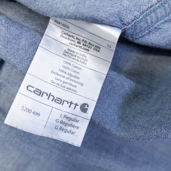 CARHARTT Mens Large Blue Button-up Short Sleeve Work Shirt Pocket workwear - Picture 10 of 11